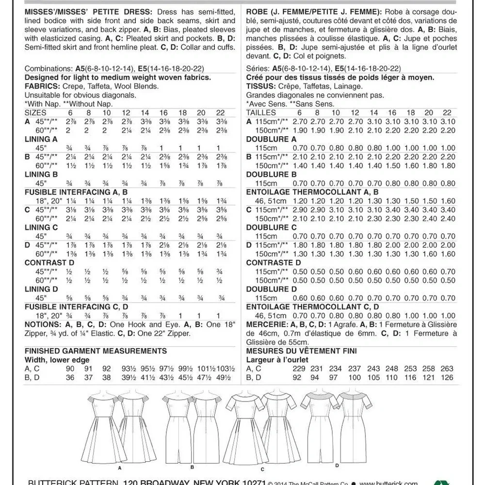 Butterick Sewing Pattern Misses'/Misses' Petite Off-the-Shoulder /Yoke Size 6-14